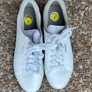 Puma White Low-Profile Leather Lace-Up Sneakers